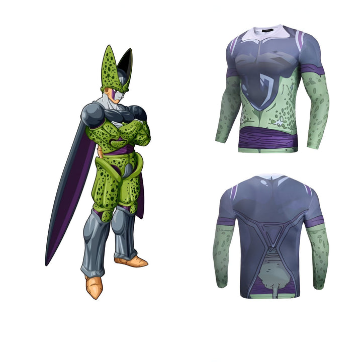 Une image de Cell, un personnage de Dragon Ball Z. Il est vêtu d'une combinaison verte et violette avec une cape noire. Il a une tête d'insecte avec des yeux jaunes et des ailes vertes. Il est en train de se battre contre un autre personnage.,T--3575860858,T--7543855445,T--8257279765,T--1037541111,T--1055892109,T--3979286851