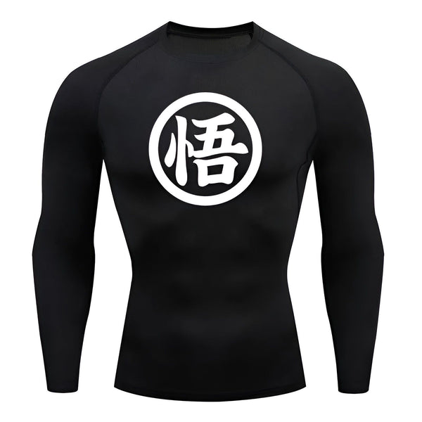 Une image d'un t-shirt noir à manches longues avec un symbole japonais blanc imprimé sur la poitrine.,T--7531534274,T--168428385X,T--6491991989,T--2490414283,T--8599049917,T--9671632076