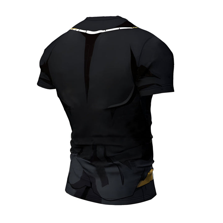 Une image d'un t-shirt noir avec des motifs dorés représentant le personnage de Son Goku dans la série Dragon Ball Z.,T--6641625664,T--0067814514,T--2439267937,T--7084177086,T--833997887X,T--1602795584,T--3111491609