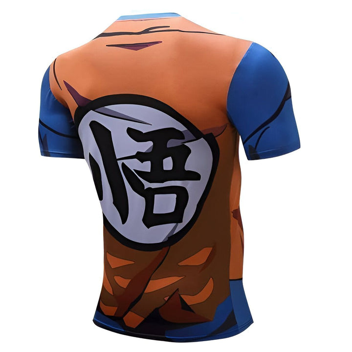 Une image d'un t-shirt orange et bleu avec un symbole japonais blanc sur le dos.,T--7663222652,T--5989670826,T--9442091786,T--8470437577,T--7431847505,T--4599751499,T--9963113028,T--6402756075