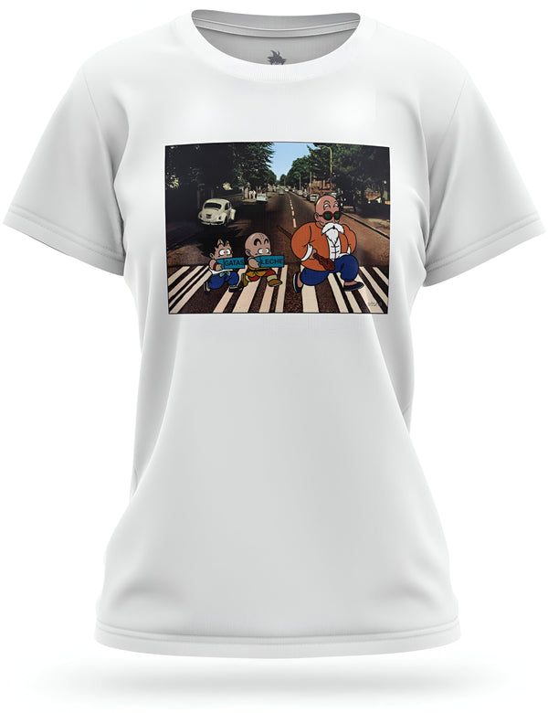 Une image d'un t-shirt blanc avec une image de Goku, Krilin et Tortue Géniale marchant sur l'Abbey Road.,T--1952721857,T--1293690252,T--6331562362,T--8615630844,T--5342241952,T--6458820003