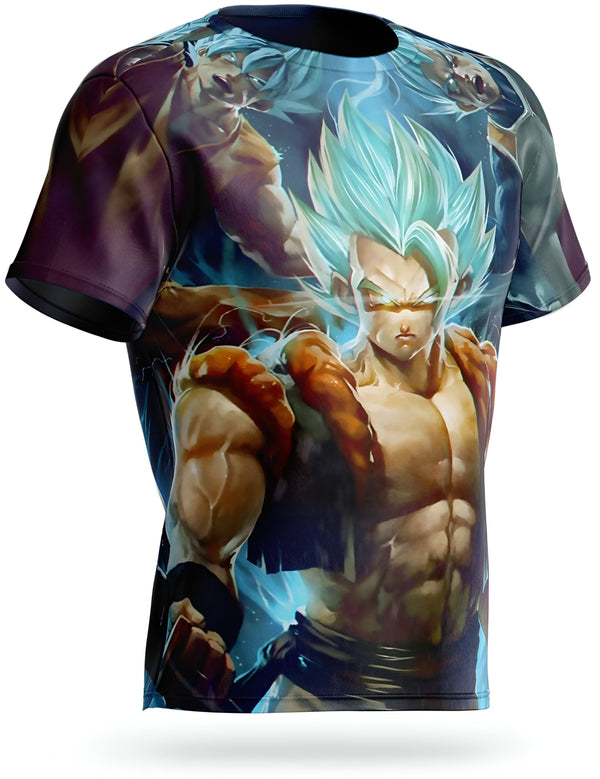 L'image représente un t-shirt noir avec un imprimé du personnage de Son Goku, un personnage de la série animée Dragon Ball Z. Son Goku est représenté en train de se battre, avec ses cheveux bleus et ses muscles saillants. Le t-shirt est disponible en plusieurs tailles et peut être acheté en ligne.,T--538529697X,T--0389141100,T--6156313516,T--2569185132,T--9063055439,T--0089511816