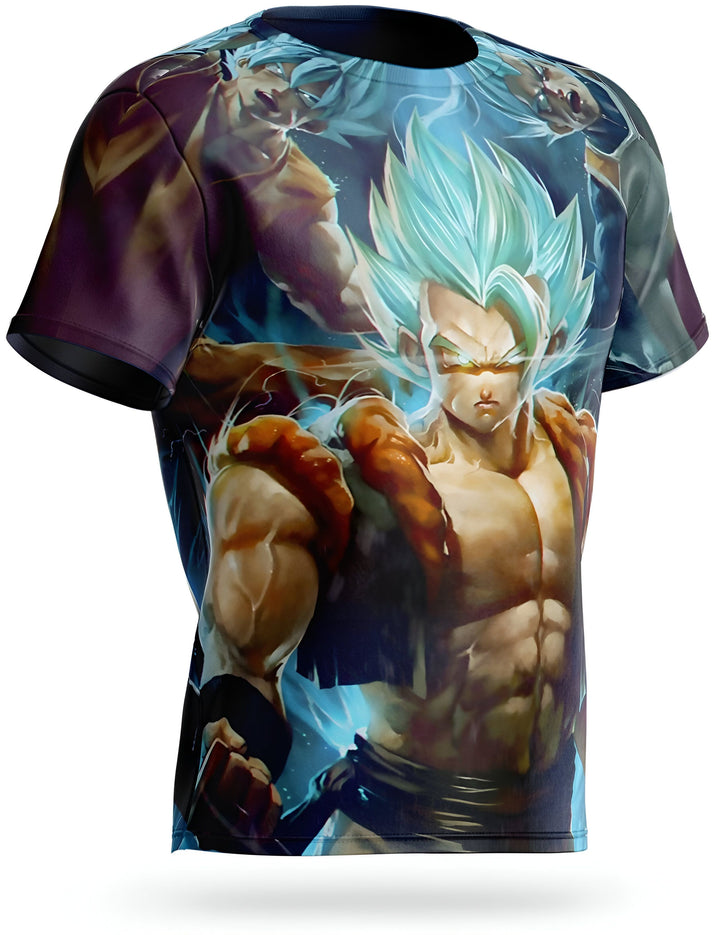 L'image représente un t-shirt noir avec un imprimé du personnage de Son Goku, un personnage de la série animée Dragon Ball Z. Son Goku est représenté en train de se battre, avec ses cheveux bleus et ses muscles saillants. Le t-shirt est disponible en plusieurs tailles et peut être acheté en ligne.,T--538529697X,T--0389141100,T--6156313516,T--2569185132,T--9063055439,T--0089511816