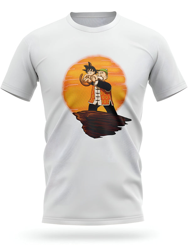 Une image de Son Goku et de Tortue Géniale, personnages du dessin animé Dragon Ball Z.,T--5097895940,T--2232975401,T--8808096165,T--9169436584,T--3009478704,T--1963558790