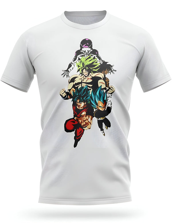 Une image de Son Goku, Vegeta, Broly et Freezer sur un t-shirt blanc.,T--6944998920,T--2807722628,T--8136669902,T--7380106449,T--9389419573,T--0358357985