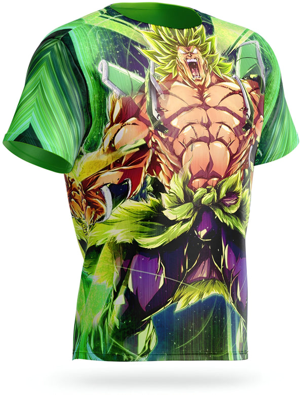 L'image représente un t-shirt vert avec un personnage de dessin animé japonais, Broly, dessus. Broly est un personnage musclé avec des cheveux verts et il est en train de crier. Le t-shirt est disponible en plusieurs tailles et il est parfait pour les fans de Dragon Ball Z.,T--2282352696,T--9061734851,T--9050033709,T--3806454965,T--0275686124,T--6287352914,T--7473042750,T--3891118104