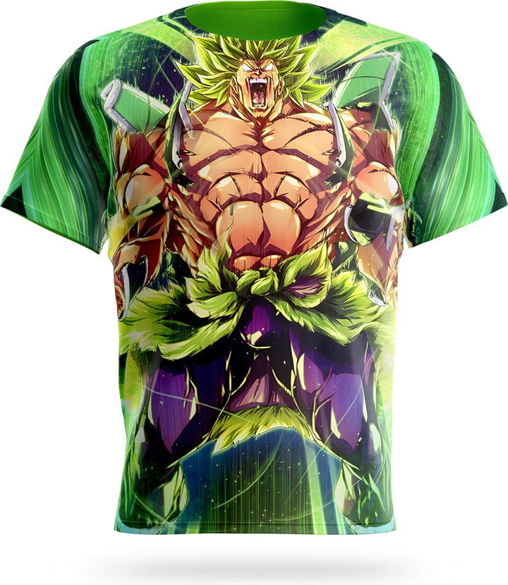 L'image représente un t-shirt vert avec un personnage de dessin animé dessus. Le personnage est un homme musclé avec des cheveux verts et des yeux bleus. Il porte une combinaison verte et violette. Il est en train de crier et il est entouré d'énergie verte.,T--2282352696,T--9061734851,T--9050033709,T--3806454965,T--0275686124,T--6287352914,T--7473042750,T--3891118104