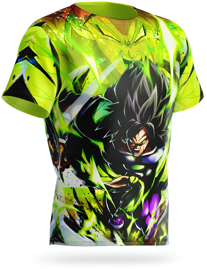 Le t-shirt présente Broly, un personnage de la série animée Dragon Ball Z. Broly est un Saiyan légendaire, ce qui signifie qu'il est né avec un niveau de puissance extrêmement élevé. Il est le fils de Paragus, un Saiyan qui a été banni de la planète Vegeta. Broly a été élevé sur une planète isolée, où il a développé une haine profonde pour son père. Lorsque Broly est adulte, il est libéré de sa planète et se rend sur Terre pour se venger de Vegeta, le prince des Saiyans.