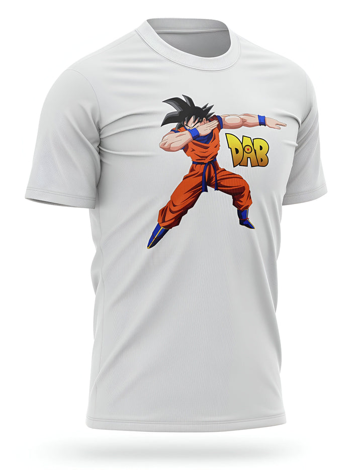 Une image d'un t-shirt blanc avec un personnage de dessin animé, Son Goku, en train de danser le dab.,T--4382265916,T--9260497523,T--7597405677,T--7317057436,T--3063761648,T--5129405471,T--7367475002,T--028565974X,T--2383347035,T--6324634825,T--2473415536,T--2462221840,T--3874394093,T--8947712523,T--1679538268,T--4829895284,T--4493472448,T--1704186234