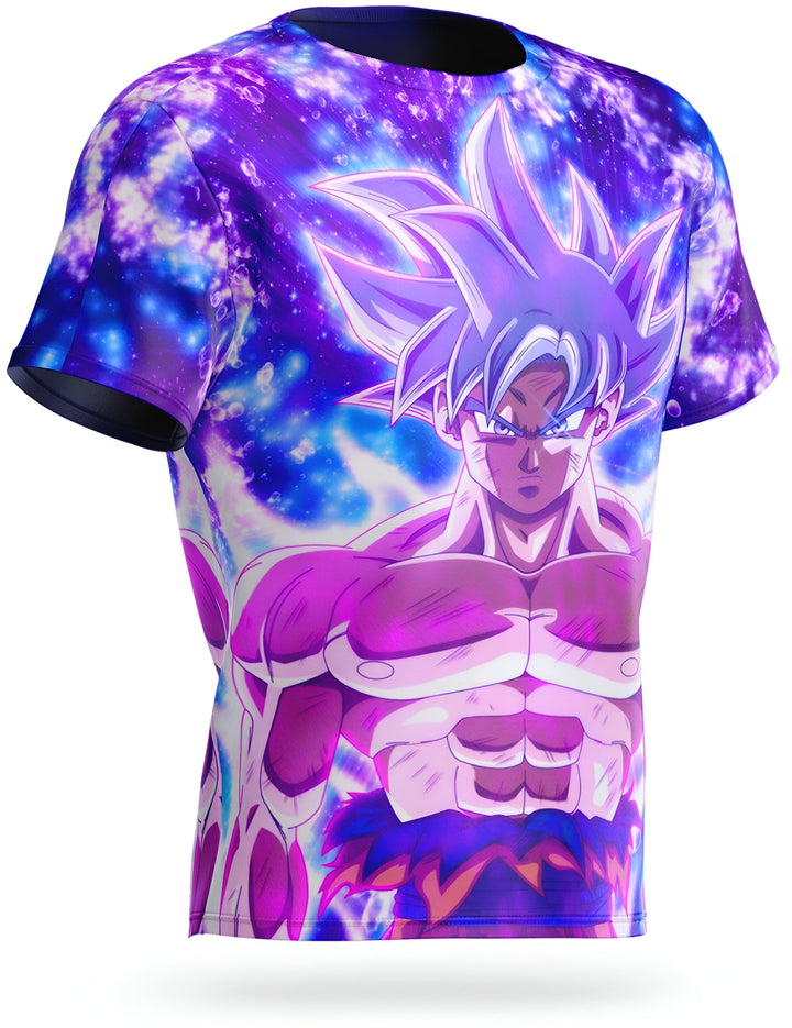Une image de Son Goku, un personnage de la série animée Dragon Ball Super. Il est représenté avec les cheveux bleus et les yeux bleus, et porte une combinaison de combat bleue et violette. Il est entouré d'un fond violet et bleu.,T--9468231305,T--1822867290,T--1248719050,T--7881179473,T--2569492116,T--9437780145,T--6940549900
