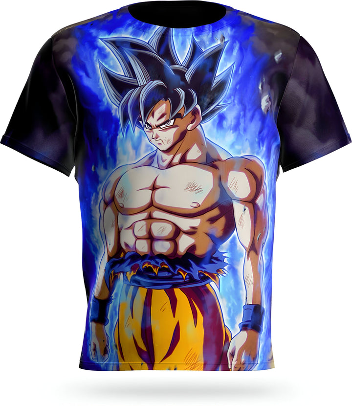 Une image de Son Goku, un personnage de la série animée Dragon Ball Z. Il est représenté avec les cheveux bleus et les yeux bleus, et porte une combinaison orange et bleue. Il est entouré d'une aura bleue.,T--0843758244,T--711119375X,T--2358286788,T--5734070386,T--1625008090,T--494588773X,T--0251383113,T--101078451X