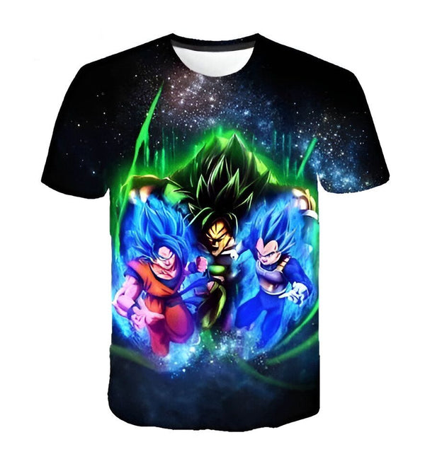 Le t-shirt représente les personnages de la série animée Dragon Ball Z, Goku, Vegeta et Broly.,T--4729630157,T--5673741707,T--8249418018,T--2995097676,T--5182231962,T--7645974265,T--5416204249,T--7345416771