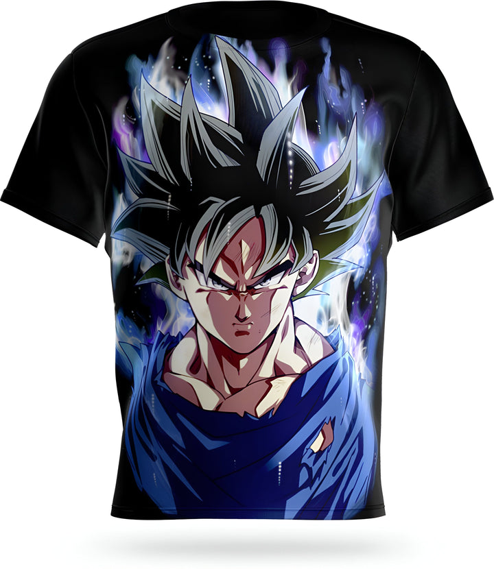 L'image représente un t-shirt noir avec un imprimé du personnage de Son Goku, un personnage de la série animée Dragon Ball Z. Son Goku est représenté avec ses cheveux noirs et bleus hérissés, et il est entouré d'une aura bleue. Le t-shirt est disponible en plusieurs tailles et peut être acheté en ligne.,T--3821789379,T--1428210776,T--8616956476,T--3303371660,T--7727552801,T--1356238165,T--1620148536,T--6387366992