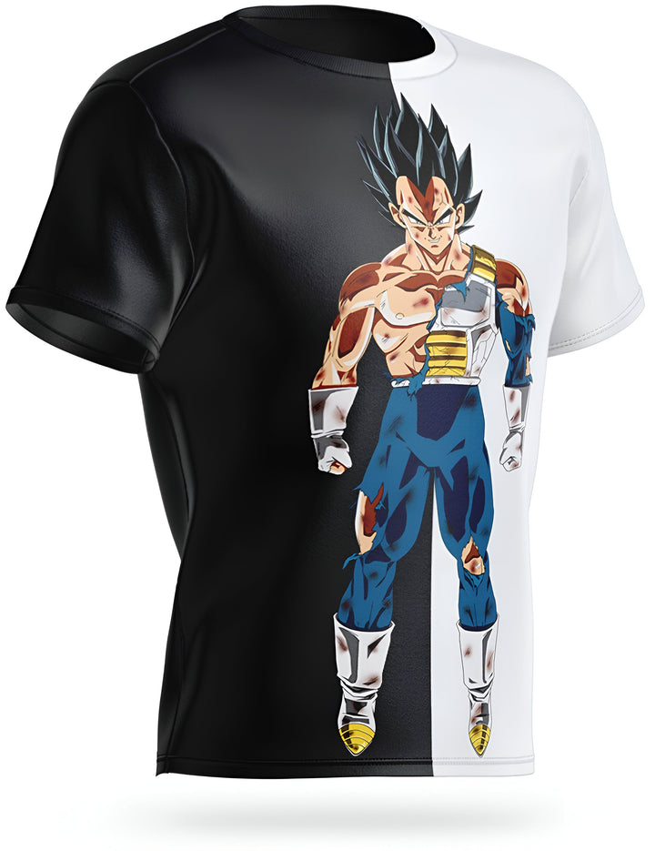 Le t-shirt représente le personnage de Vegeta, un Saiyan de la série Dragon Ball Z. Il est vêtu d'une combinaison de combat bleue et blanche et est en position de combat. Le fond est noir et blanc.,T--3719039099,T--0067221777,T--0842143718,T--1587783134,T--5890868349,T--7494032231,T--4013831090,T--3279451000