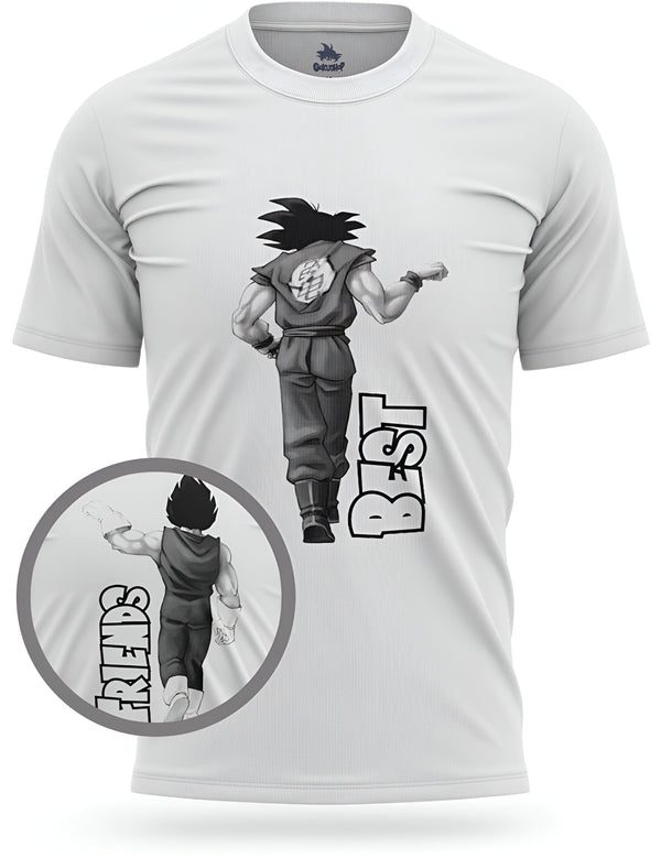 L'image représente un t-shirt blanc avec une illustration de Son Goku, un personnage de la série animée Dragon Ball Z. Son Goku est représenté de dos, en train de marcher. Il porte une combinaison orange et bleue, et une ceinture bleue. Il a les cheveux noirs et les yeux bleus. Le t-shirt est disponible en plusieurs tailles et couleurs.,T--2239572418,T--3052354892,T--0448201550,T--3332527886,T--4672079910,T--0692334785