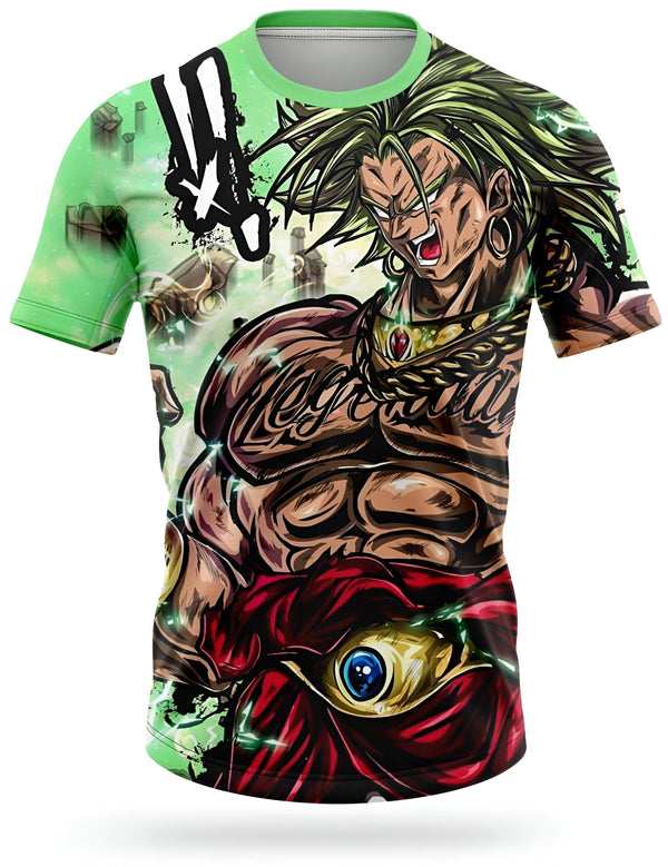 L'image représente un t-shirt vert avec un personnage de dessin animé japonais, Broly, dessus. Broly est un personnage musclé avec des cheveux verts et une peau dorée. Il porte une sorte de combinaison rouge et jaune et a une expression faciale en colère. Le t-shirt est disponible en plusieurs tailles et couleurs.,T--6981749351,T--1923682709,T--383569510X,T--9920020567,T--7018696402,T--6845238804,T--7403514165,T--8110404677,T--3356934856,T--763559835X,T--3792708450