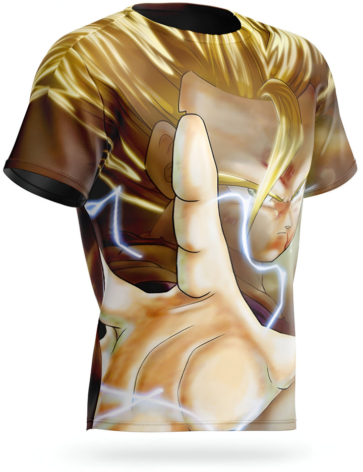 L'image représente un t-shirt avec un personnage de l'anime Dragon Ball Z, Son Goku, en train de charger son attaque ultime, le Kamehameha.,T--8332896258,T--5760266047,T--5379846254,T--4066459609,T--5376824454,T--4303275433,T--7607428895,T--2430834162,T--0506571416