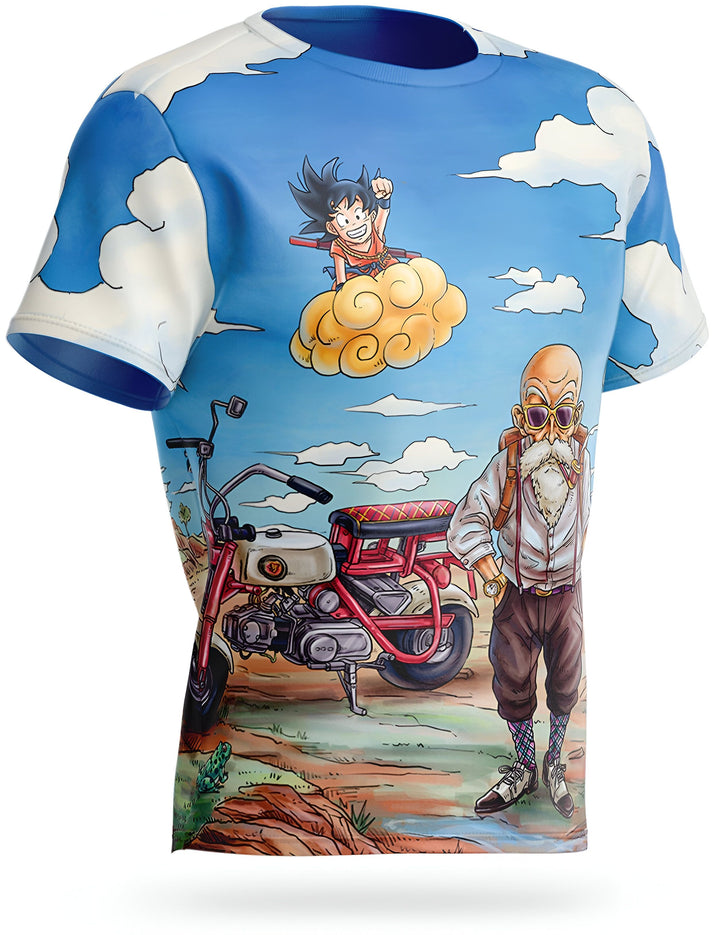 Une image de Son Goku et de Tortue Géniale sur un nuage magique. Tortue Géniale conduit une moto et Son Goku est assis sur le nuage.,T--0328687863,T--3661558293,T--847063173X,T--2528899335,T--2007412195,T--8759710365,T--3571991427,T--4960163100