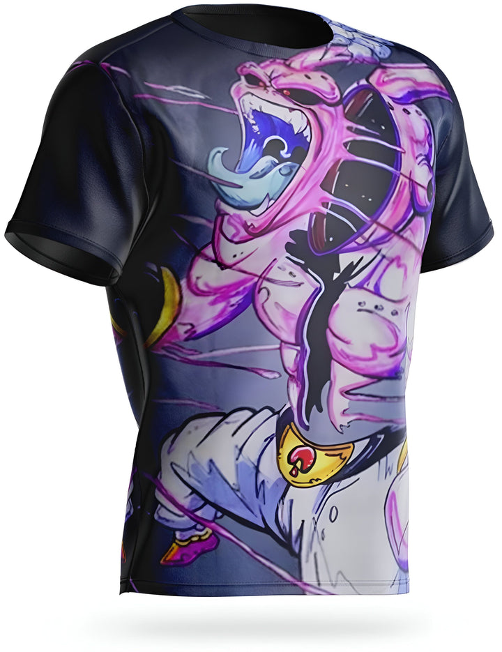 L'image représente un t-shirt noir avec un personnage de Dragon Ball Z, Majin Buu, en train de crier.,T--8897410510,T--6609855358,T--7097111011,T--0614912296,T--799257348X,T--9444556638,T--089467062X,T--0020139896