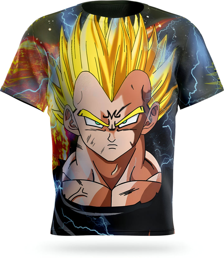 L'image représente un t-shirt noir avec un imprimé du personnage de Vegeta, un personnage de la série animée Dragon Ball Z. Vegeta est un Saiyan, une race extraterrestre guerrière, et il est le prince de la planète Vegeta. Il est l'un des personnages principaux de la série et il est connu pour sa force et sa fierté.,T--7355037234,T--3610505281,T--2675781282,T--3178158278,T--1982430834,T--1183012632,T--128565580X,T--6572288773