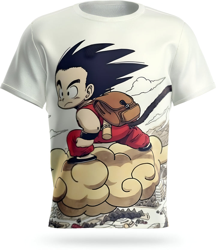 Une image de Son Goku, un personnage de Dragon Ball Z, volant sur un nuage magique. Il porte une combinaison orange et une ceinture bleue. Il a les cheveux noirs et les yeux bleus. Il sourit et a l'air heureux.,T--5899235349,T--7438939561,T--9030980915,T--868607698X,T--3011596441