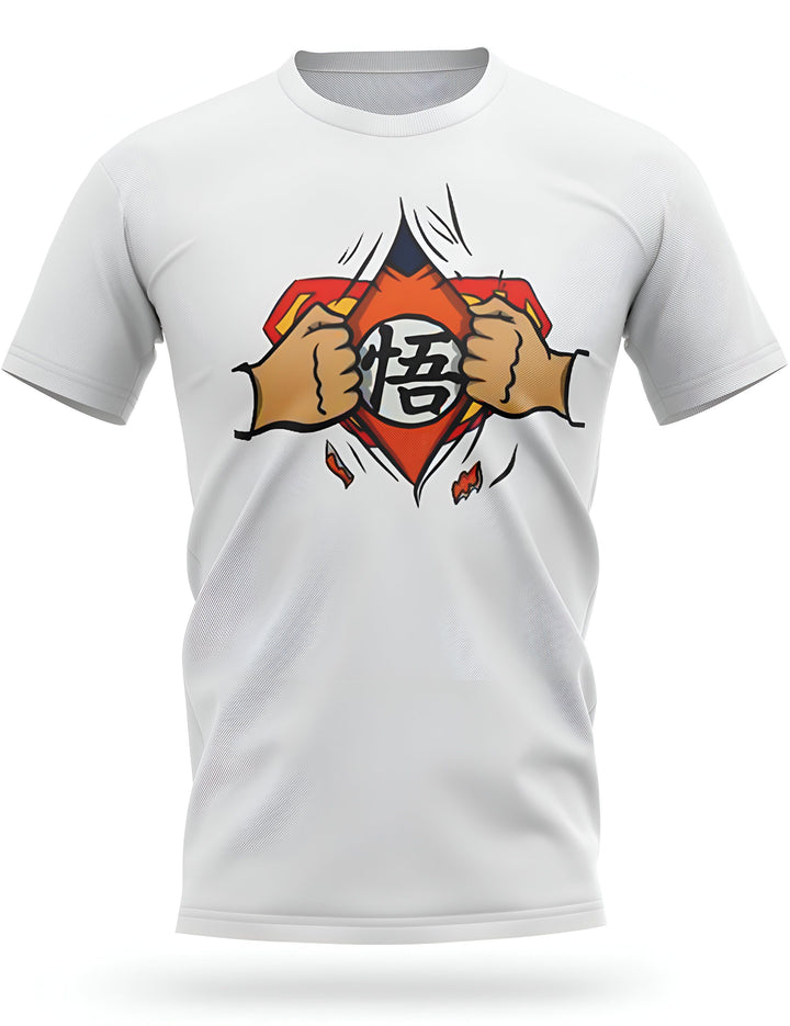 Un t-shirt blanc avec un motif de Son Goku, un personnage de Dragon Ball Z.,T--4715970597,T--2693996058,T--8930014046,T--9590150306,T--1186365137,T--6719743333