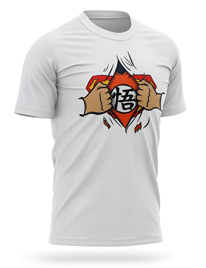 Un t-shirt blanc avec un motif de Son Goku, un personnage de Dragon Ball Z.,T--4715970597,T--2693996058,T--8930014046,T--9590150306,T--1186365137,T--6719743333