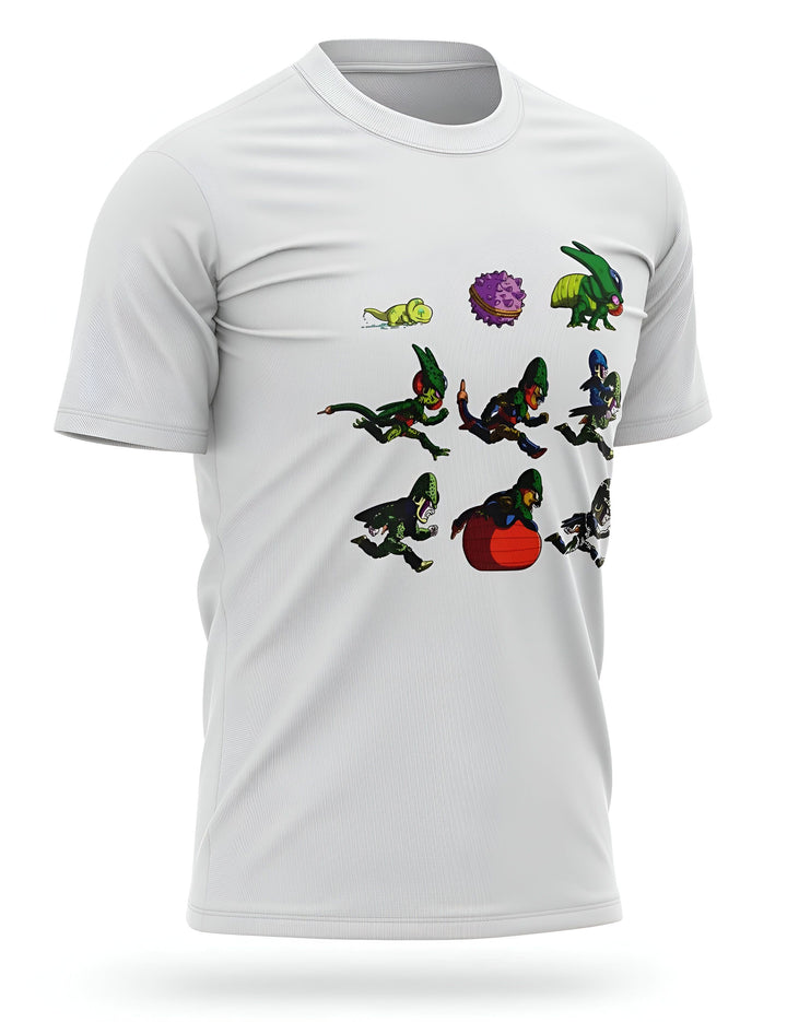 Le t-shirt blanc présente une illustration de Cell, un personnage de Dragon Ball Z. Cell est une créature humanoïde verte avec une longue queue et des ailes. Il est représenté en train de se battre contre un autre personnage, également vert, qui a une queue et des ailes. Le t-shirt est disponible en plusieurs tailles et convient aussi bien aux hommes qu'aux femmes.,T--4052018478,T--1742995993,T--8605485671,T--3980355179,T--2648253122,T--5436312322