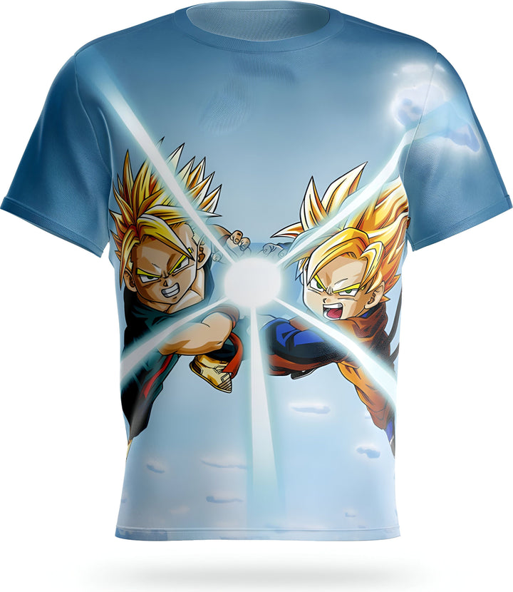Une image de deux personnages de dessins animés, Son Gohan et Son Goku, en train de se battre dans les airs.,T--5504641594,T--0312370229,T--7032530982,T--3414073935,T--3503255885,T--3384866835,T--453031930X,T--5105615158