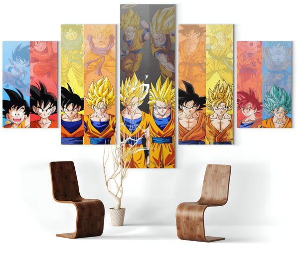 Une fresque représentant l'évolution de Son Goku, personnage principal du manga Dragon Ball. On y voit Goku enfant, puis adolescent, puis adulte, et enfin en Super Saiyan.,TA-917865467X,TA-9245659712,TA-7273333476,TA-7082549946,TA-9995175185,TA-9433211413,TA-2866371216,TA-2789196532