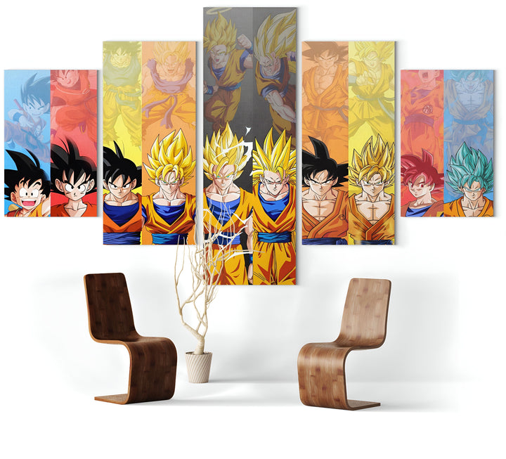 Une fresque représentant l'évolution de Son Goku, personnage principal du manga Dragon Ball. On y voit Goku enfant, puis adolescent, puis adulte, et enfin en Super Saiyan.,TA-917865467X,TA-9245659712,TA-7273333476,TA-7082549946,TA-9995175185,TA-9433211413,TA-2866371216,TA-2789196532