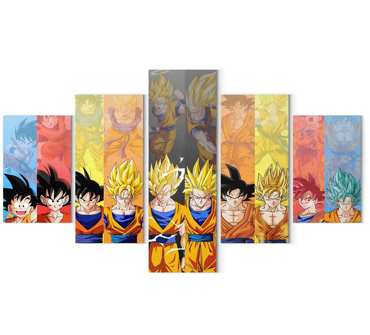 L'image montre l'évolution du personnage de Son Goku, le protagoniste de la série animée Dragon Ball. On le voit enfant, puis adolescent, puis adulte. Il est vêtu de son costume de combat orange et bleu et est entouré d'un fond coloré.,TA-917865467X,TA-9245659712,TA-7273333476,TA-7082549946,TA-9995175185,TA-9433211413,TA-2866371216,TA-2789196532
