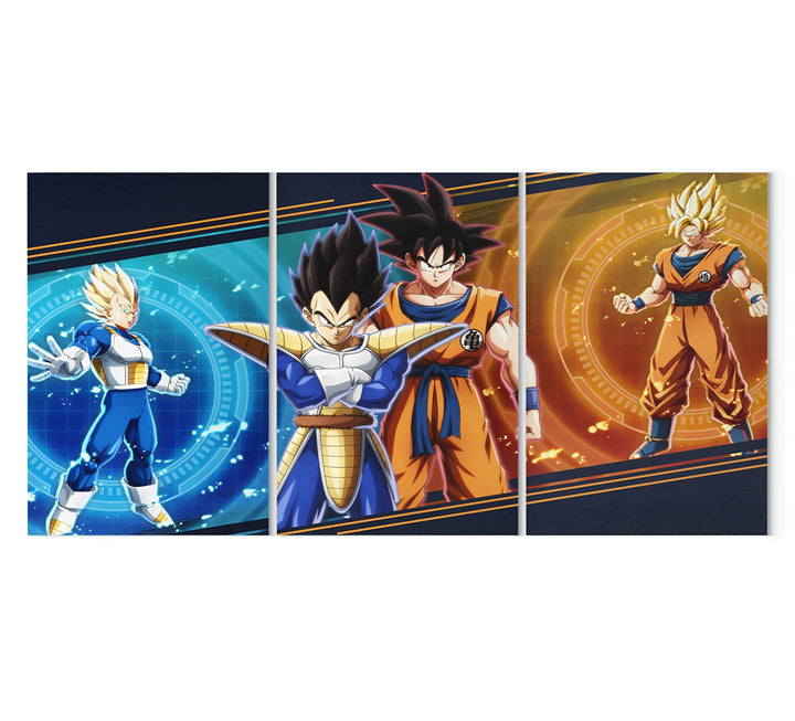 L'image montre trois personnages du dessin animé Dragon Ball Z. Il y a Goku, Vegeta et Trunks. Goku est un Saiyan, Vegeta est un prince Saiyan et Trunks est le fils de Vegeta.,TA-2457876729,TA-8665543481,TA-4936307009,TA-3558977572,TA-4416780818,TA-2539206700