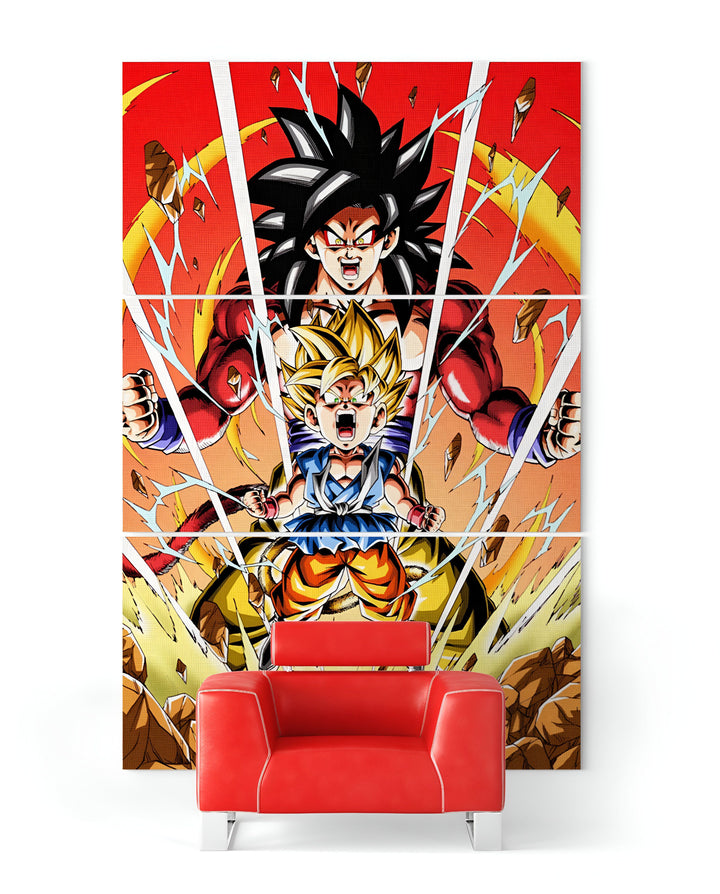 Une image de Son Goku et de son fils Son Gohan en Super Saiyan 4. Ils sont tous les deux en train de crier et de se préparer à attaquer. L'arrière-plan est rouge et il y a des éclairs jaunes qui entourent les personnages.,TA-9994457209,TA-8702828707,TA-1849276099,TA-1963197887,TA-5539213777,TA-8534989109,TA-3469014566,TA-1900188910