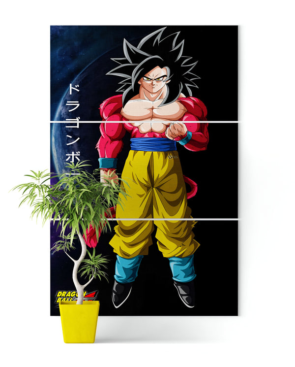 Une image de Son Goku, un personnage de Dragon Ball Z. Il est représenté en Super Saiyan 4, avec les cheveux longs et noirs et les yeux rouges. Il porte une combinaison orange et bleue et des bottes jaunes. Il est entouré d'un fond bleu avec des planètes et des étoiles.,TA-6441343762,TA-4997810266,TA-9175353261,TA-2912920906,TA-1495065960,TA-2311174193