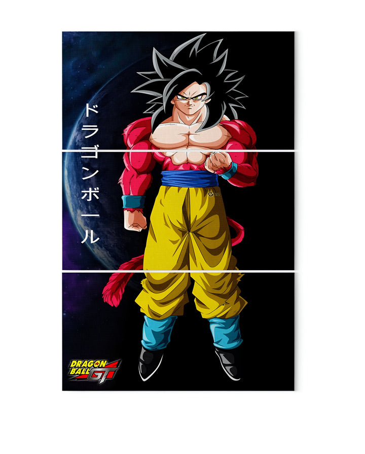 Une image de Son Goku, un personnage de Dragon Ball GT. Il est représenté avec les cheveux noirs et les yeux bleus, vêtu d'un pantalon jaune et d'une chemise orange. Il est entouré d'un fond bleu et de planètes.,TA-6441343762,TA-4997810266,TA-9175353261,TA-2912920906,TA-1495065960,TA-2311174193