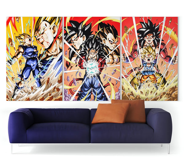 Une image de trois personnages de la série animée Dragon Ball Z. Le premier personnage est Vegeta, le deuxième est Goku et le troisième est Gohan. Vegeta est un Saiyan, Goku est un Saiyan et Gohan est un hybride Saiyan-Humain.,TA-3057714331,TA-1363234943,TA-6692316723,TA-0723927545,TA-6355999728,TA-5703004276