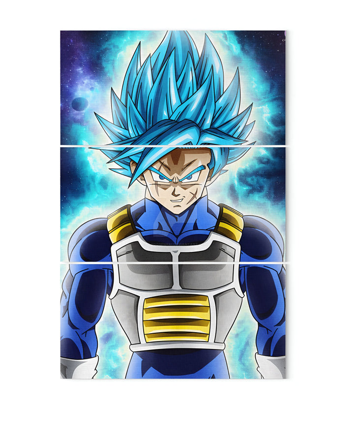 Une image de Son Goku, un personnage de la série animée Dragon Ball Super. Il est représenté de face, avec les cheveux bleus et les yeux bleus. Il porte une combinaison bleue et jaune. Il est entouré d'une aura bleue.,TA-5617127055,TA-6143261369,TA-9518613397,TA-2897858192
