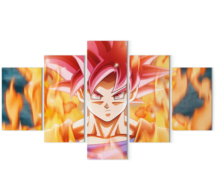 Une fresque représentant Son Goku, un personnage de la série animée Dragon Ball Z. Il est en train de se transformer en Super Saiyan 3, ses cheveux sont rouges et il est entouré d'un feu ardent.,TA-6388551033,TA-631712261X,TA-5464399003,TA-0308336437,TA-8306880668,TA-8107745396,TA-444836495X,TA-5283616088