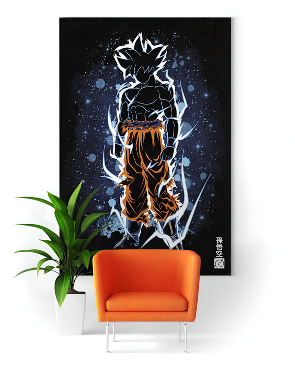 Une image de Son Goku, un personnage de la série animée Dragon Ball Z. Il est représenté en train de se transformer en Super Saiyan, avec les cheveux dressés et une aura bleue. En arrière-plan, on peut voir des éclairs et des étoiles.,TA-0053364317,TA-6536450345,TA-872369940X,TA-2528460376