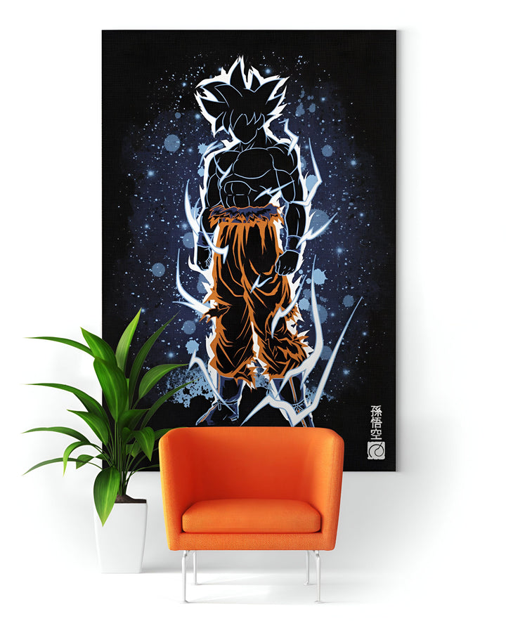 Une image de Son Goku, un personnage de la série animée Dragon Ball Z. Il est représenté en train de se transformer en Super Saiyan, avec les cheveux dressés et une aura bleue. En arrière-plan, on peut voir des éclairs et des étoiles.,TA-0053364317,TA-6536450345,TA-872369940X,TA-2528460376