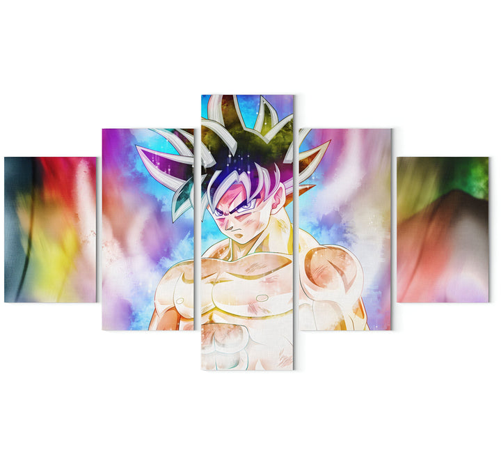 Une fresque représentant Son Goku, un personnage de la série animée Dragon Ball Z. Il est représenté avec ses cheveux hérissés et sa tenue de combat. Il est entouré d'une aura colorée.,TA-6672759719,TA-8976224272,TA-6548007247,TA-0838041280,TA-1461207320,TA-1557052077,TA-6330896569,TA-6693557031