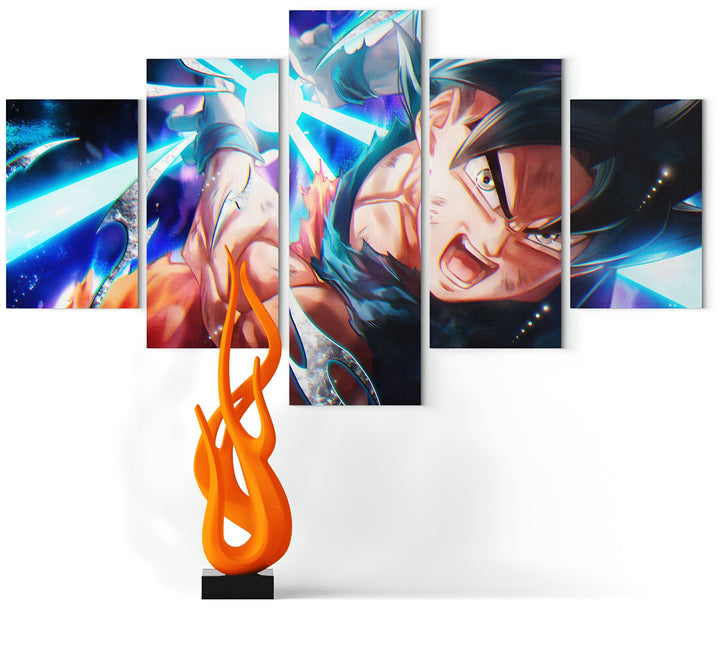 Une fresque représentant Son Goku, un personnage de la série animée Dragon Ball Z. Il est en train de se battre contre un adversaire invisible. Il est entouré de flammes et d'énergie bleue.,TA-113497339X,TA-1068953756,TA-8334242492,TA-6478031632,TA-1223710289,TA-1364883902,TA-3612720392,TA-4417685010