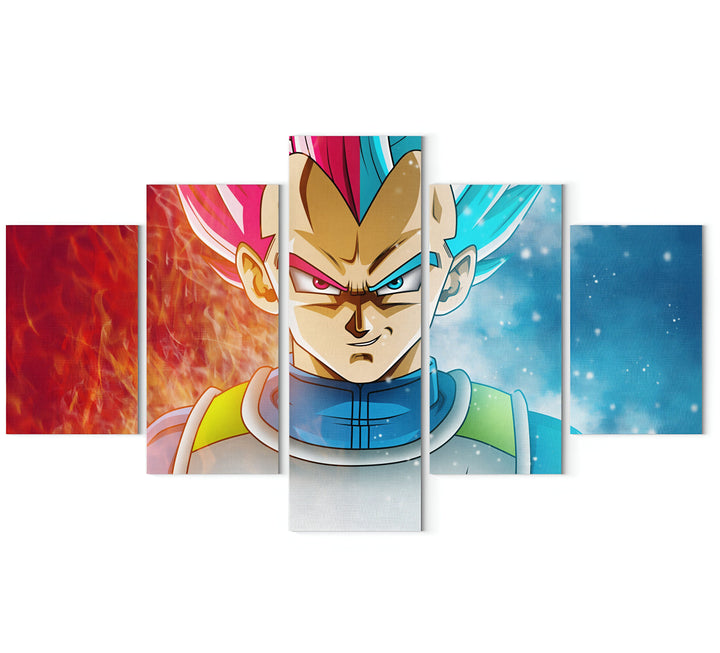 Une fresque représentant le personnage de Vegeta, un Saiyan de l'univers Dragon Ball. Il est représenté avec ses cheveux roses et bleus, et ses yeux bleus. Il est entouré de flammes et de glace, ce qui représente les pouvoirs qu'il possède.,TA-7943197178,TA-9554994125,TA-7062240826,TA-3836523884,TA-0218024738,TA-1828340189,TA-1509435239,TA-1775635481