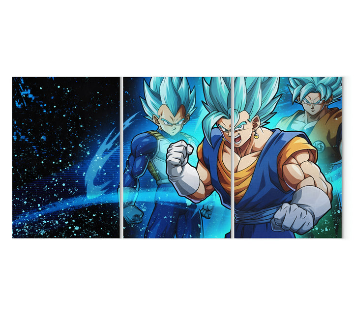 Une image de trois personnages de la série Dragon Ball Super. Vegeta, Gogeta et Goku sont tous en train de se battre.,TA-7688986443,TA-2231848376,TA-9997980557,TA-3251298747,TA-5129180003,TA-1807397408