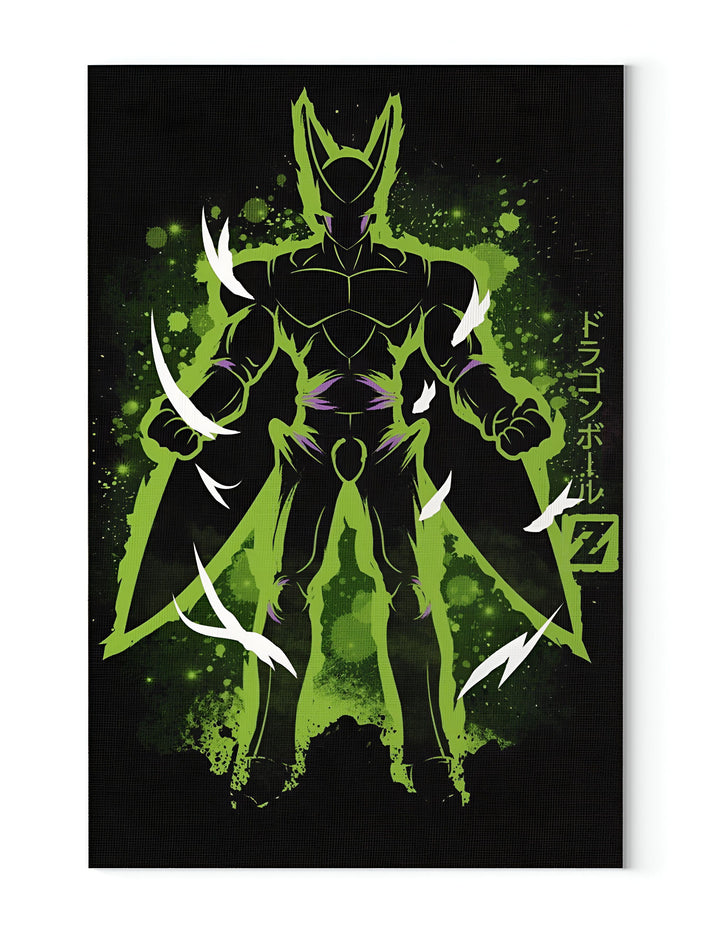 Une illustration de Cell, un personnage de Dragon Ball Z. Il est représenté de dos, avec ses ailes déployées. Il est entouré d'un halo de lumière verte.,TA-8249744896,TA-9666692449,TA-8328121158,TA-6412603832