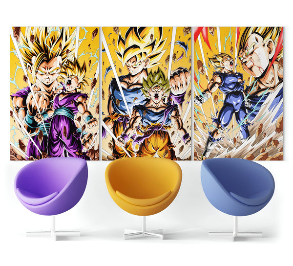 Une image de Son Goku, Vegeta et Gohan, les personnages du dessin animé Dragon Ball Z.,TA-2383541087,TA-4292236348,TA-955351023X