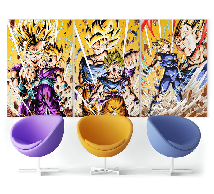 Une image de Son Goku, Vegeta et Gohan, les personnages du dessin animé Dragon Ball Z.,TA-2383541087,TA-4292236348,TA-955351023X