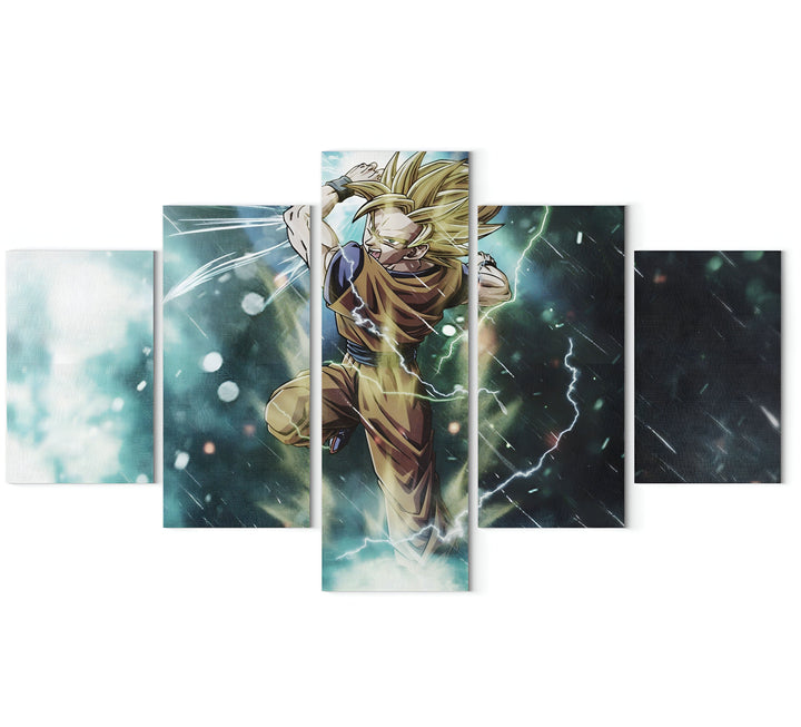 Une fresque représentant Son Goku, un personnage de la série animée Dragon Ball Z. Il est en train de se battre et est entouré d'éclairs.,TA-8897743374,TA-5618772434,TA-522061892X,TA-3246741891,TA-8132601300,TA-2950213200,TA-2718341564,TA-941851317X