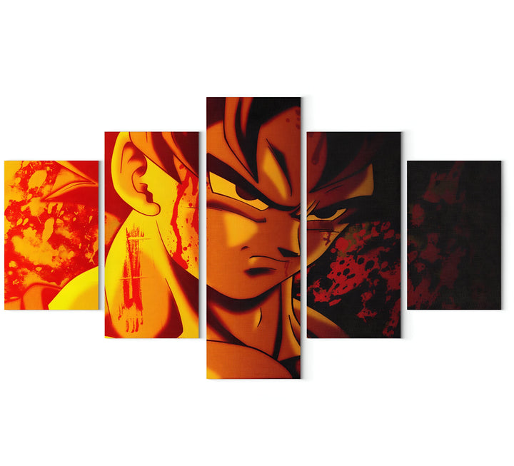 Une image de Son Goku, un personnage de la série animée Dragon Ball Z. Il est représenté en train de se battre, avec une expression déterminée sur le visage. L'arrière-plan est rouge et orange, avec des éclairs jaunes.,TA-4841139508,TA-8762957813,TA-7413844451,TA-0781310520,TA-4212157020,TA-8269649120